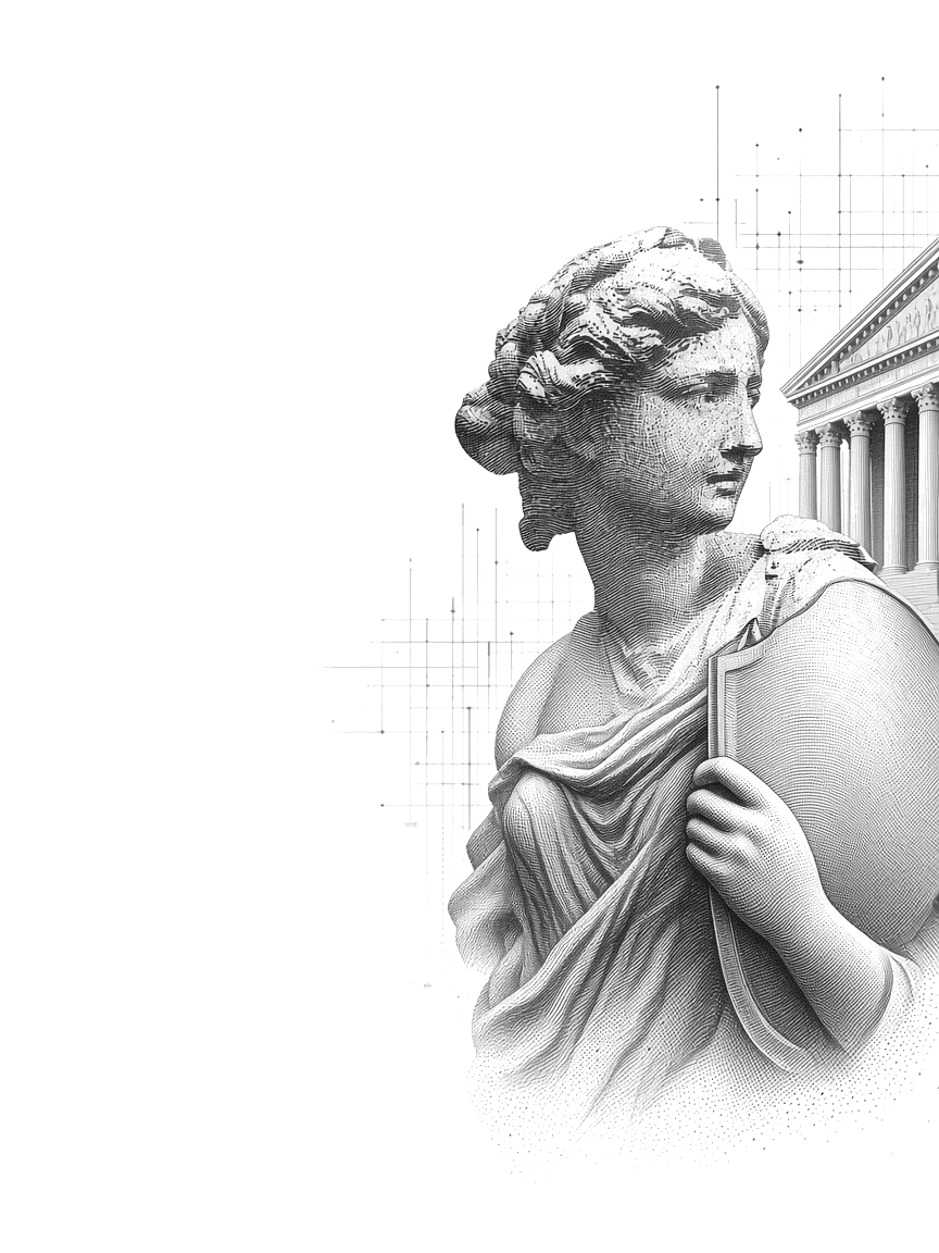 Engraved civic figure holding a protective shield